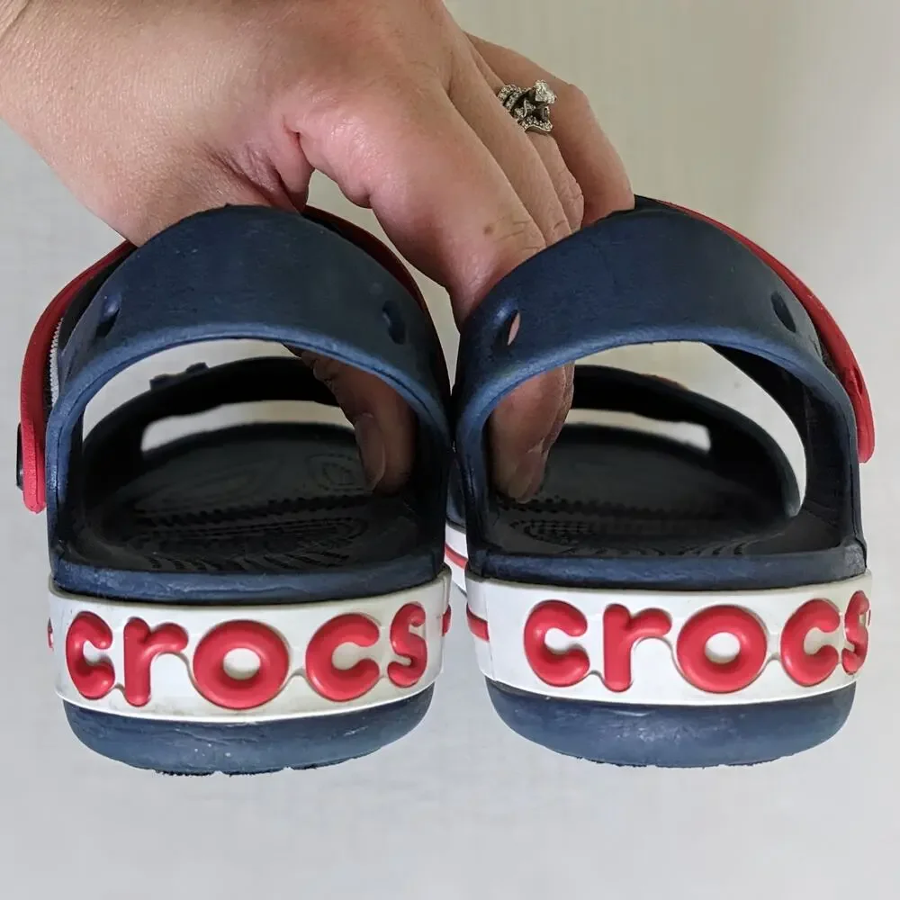 Crocs Crocband Sandals Size J1 Navy Red Basketball Jibbitz Lebron James Jordans